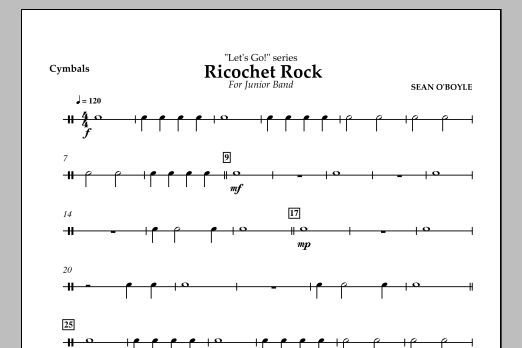 Sean O'Boyle Ricochet Rock - Cymbals sheet music notes and chords arranged for Concert Band