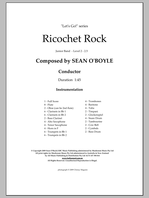 Sean O'Boyle Ricochet Rock - Score sheet music notes and chords arranged for Concert Band
