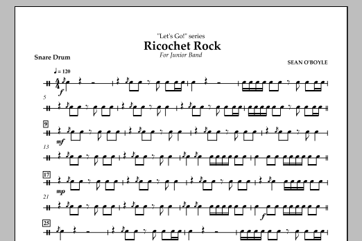 Sean O'Boyle Ricochet Rock - Snare Drum sheet music notes and chords arranged for Concert Band