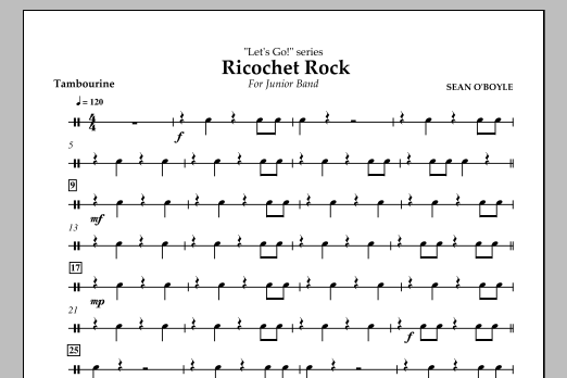 Sean O'Boyle Ricochet Rock - Tambourine sheet music notes and chords arranged for Concert Band
