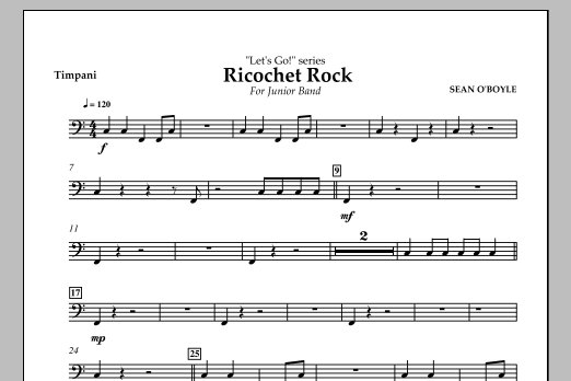 Sean O'Boyle Ricochet Rock - Timpani sheet music notes and chords arranged for Concert Band