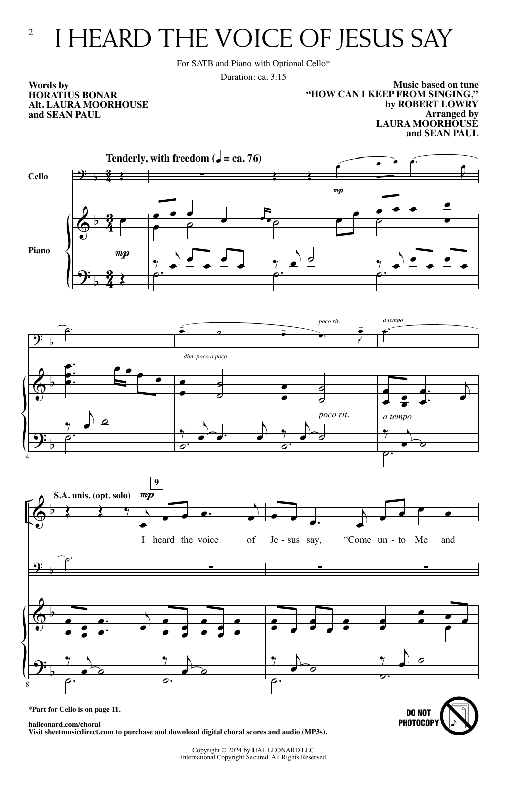 Sean Paul and Laura Moorhouse I Heard the Voice of Jesus Say sheet music notes and chords arranged for SATB Choir