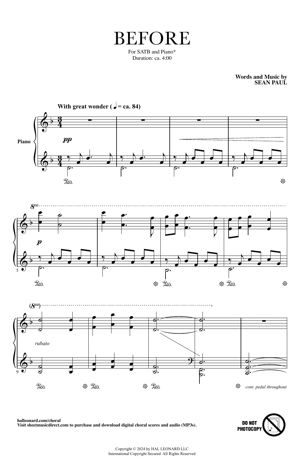 Sean Paul Before sheet music notes and chords arranged for SATB Choir