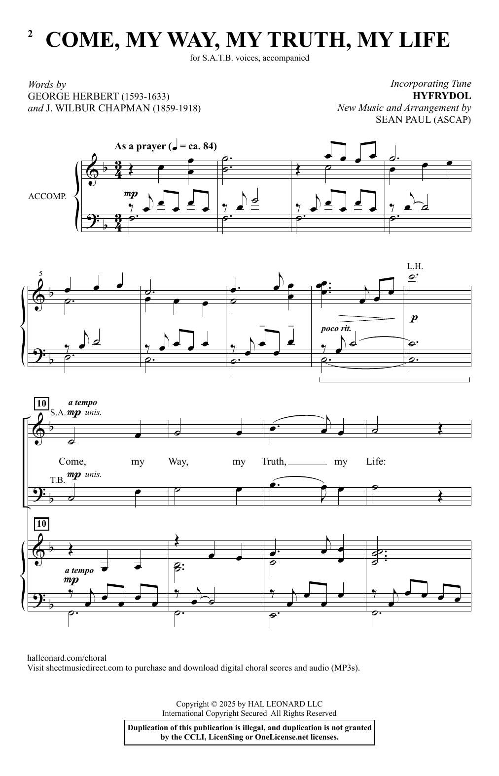 Sean Paul Come, My Way, My Truth, My Life sheet music notes and chords arranged for SATB Choir