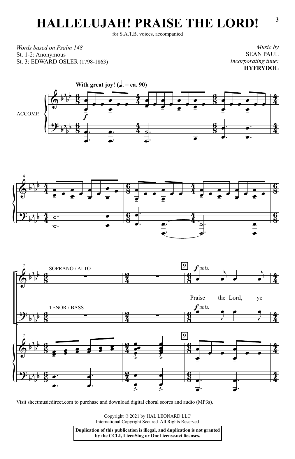 Sean Paul Hallelujah! Praise The Lord! sheet music notes and chords arranged for SATB Choir