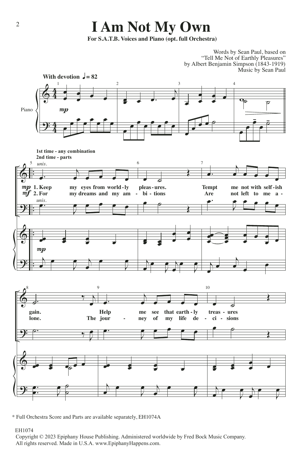 Sean Paul I Am Not My Own sheet music notes and chords arranged for SATB Choir