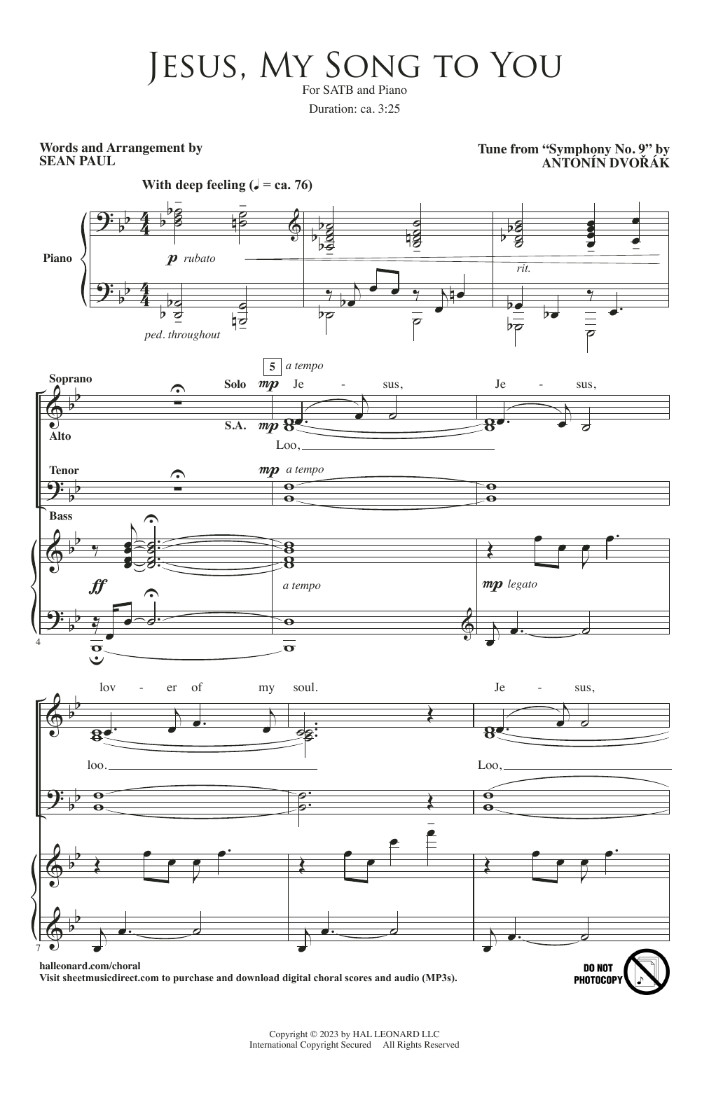 Sean Paul Jesus, My Song To You sheet music notes and chords arranged for SATB Choir