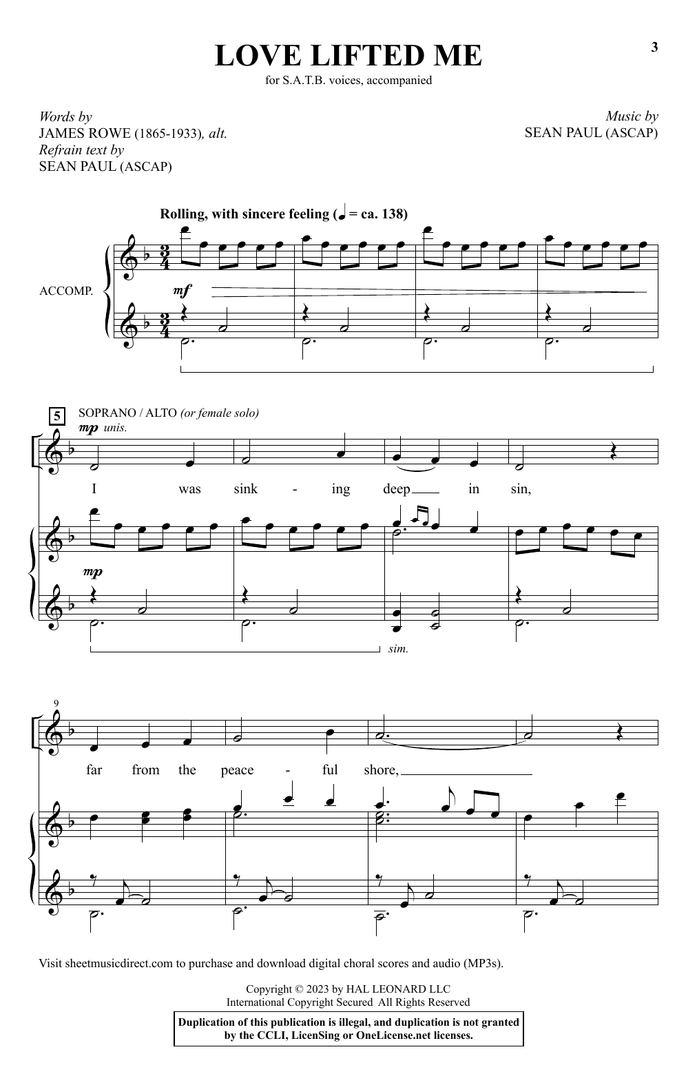 Sean Paul Love Lifted Me sheet music notes and chords arranged for SATB Choir
