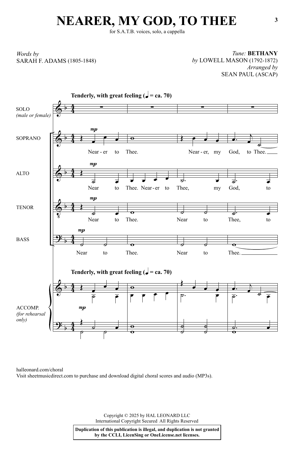 Sean Paul Nearer My God To Thee sheet music notes and chords arranged for SATB Choir