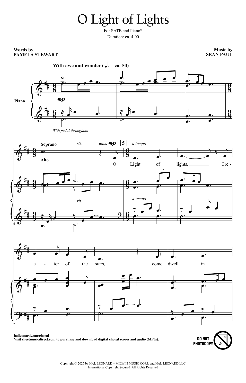 Sean Paul O Light Of Lights sheet music notes and chords arranged for SATB Choir