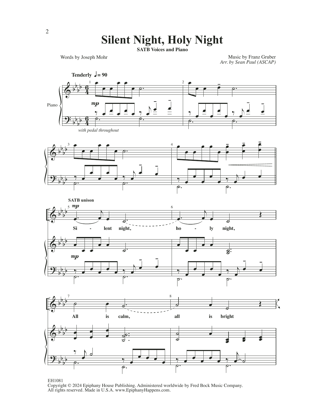 Sean Paul Silent Night, Holy Night sheet music notes and chords arranged for SATB Choir