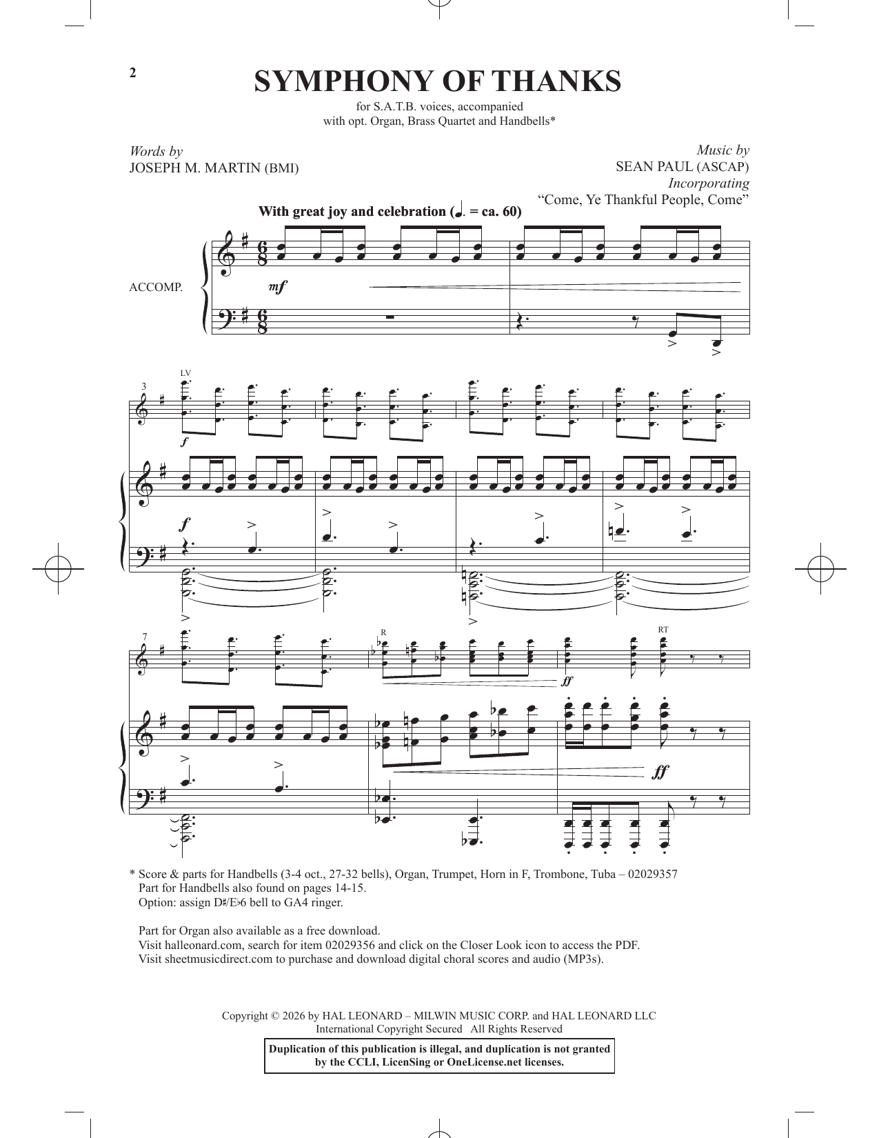 Sean Paul Symphony Of Thanks sheet music notes and chords arranged for SATB Choir