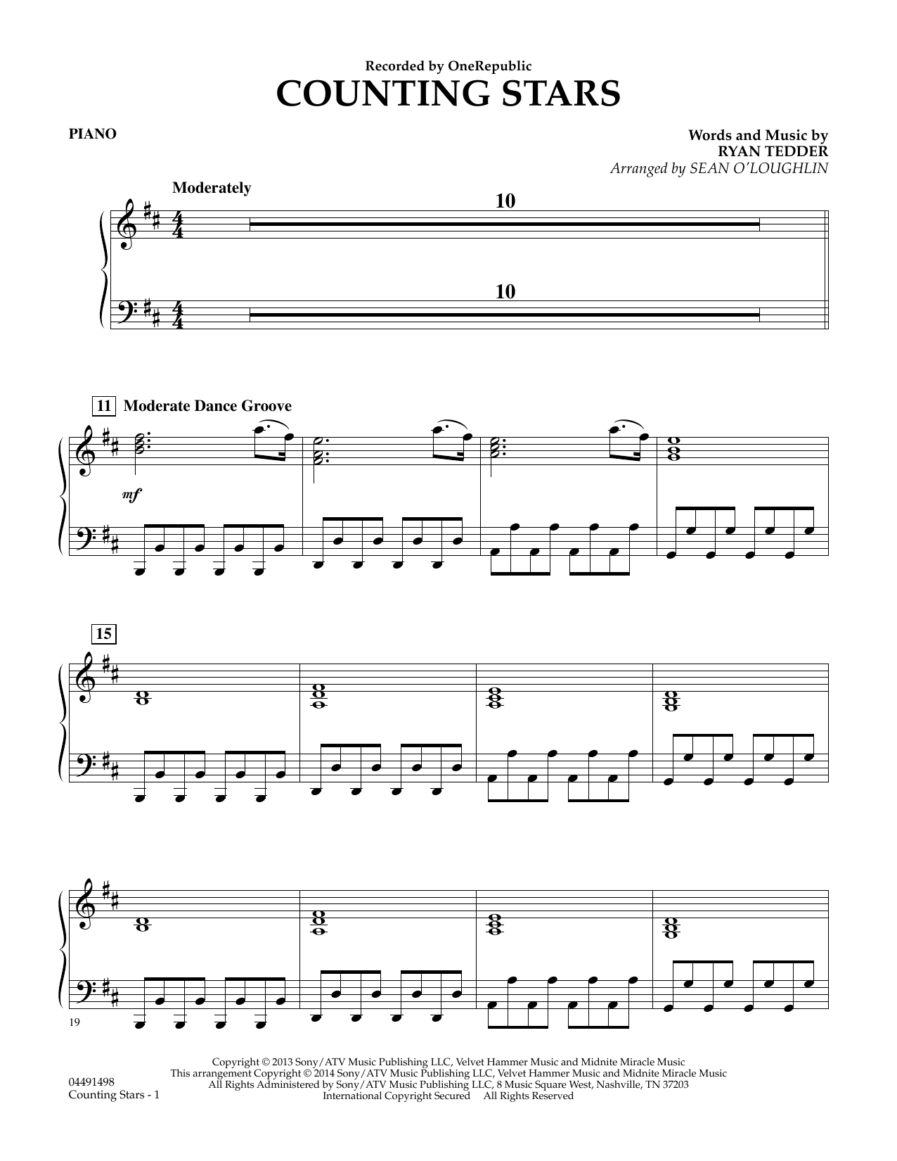 Sean O'Loughlin Counting Stars - Piano sheet music notes and chords arranged for Orchestra