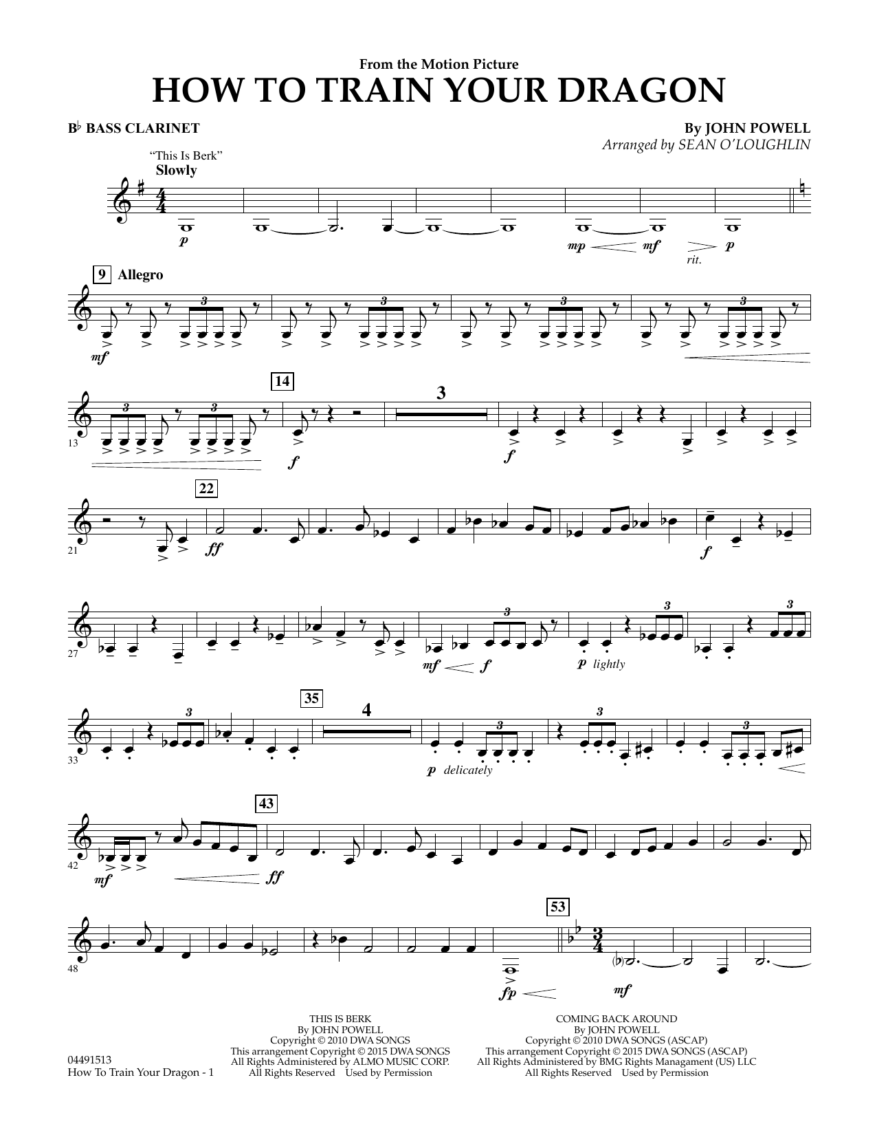 Sean O'Loughlin How to Train Your Dragon - Bb Bass Clarinet sheet music notes and chords arranged for Full Orchestra