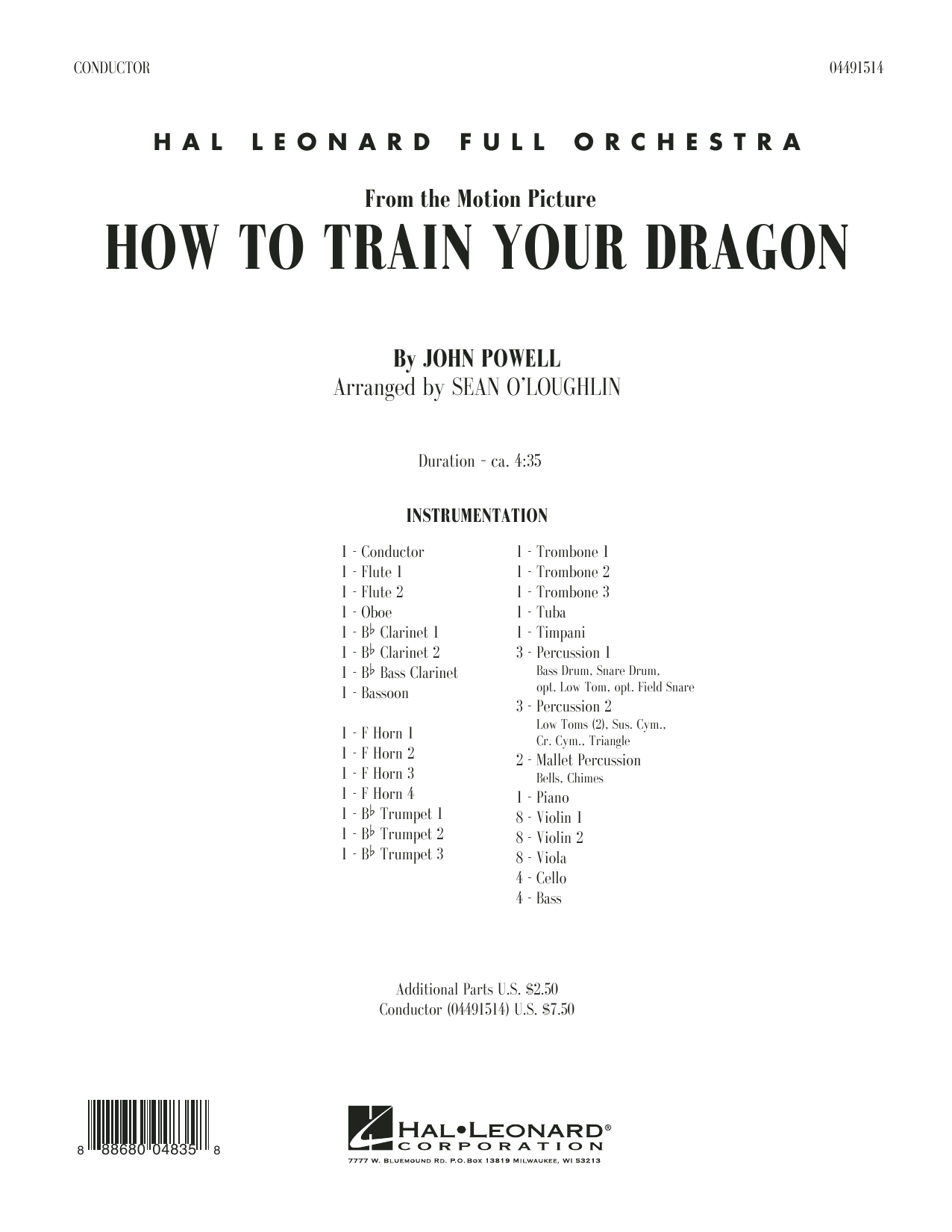 Sean O'Loughlin How to Train Your Dragon - Conductor Score (Full Score) sheet music notes and chords arranged for Full Orchestra