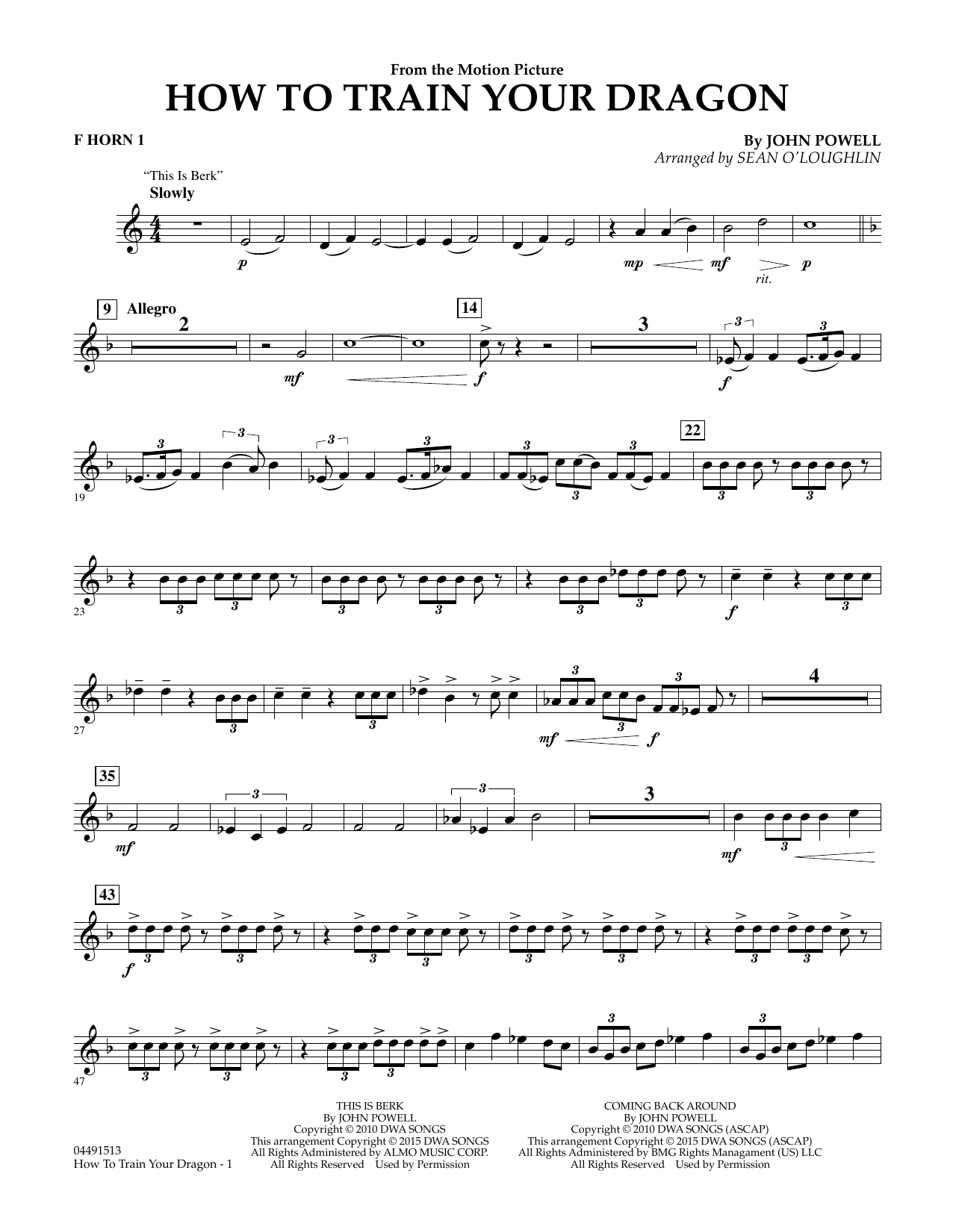 Sean O'Loughlin How to Train Your Dragon - F Horn 1 sheet music notes and chords arranged for Full Orchestra