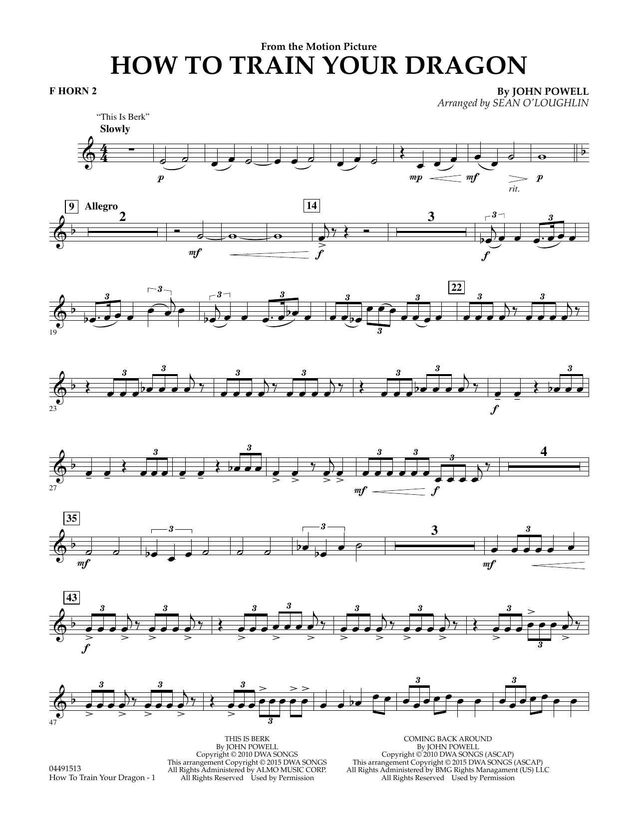 Sean O'Loughlin How to Train Your Dragon - F Horn 2 sheet music notes and chords arranged for Full Orchestra