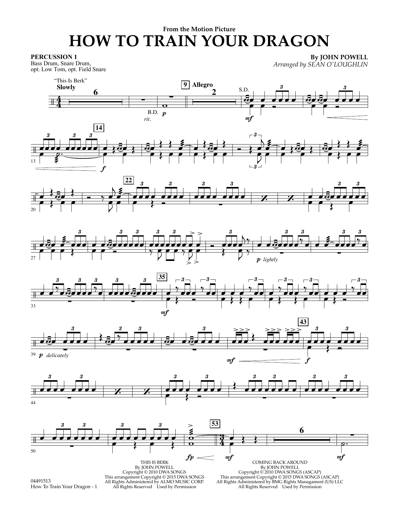 Sean O'Loughlin How to Train Your Dragon - Percussion 1 sheet music notes and chords arranged for Full Orchestra