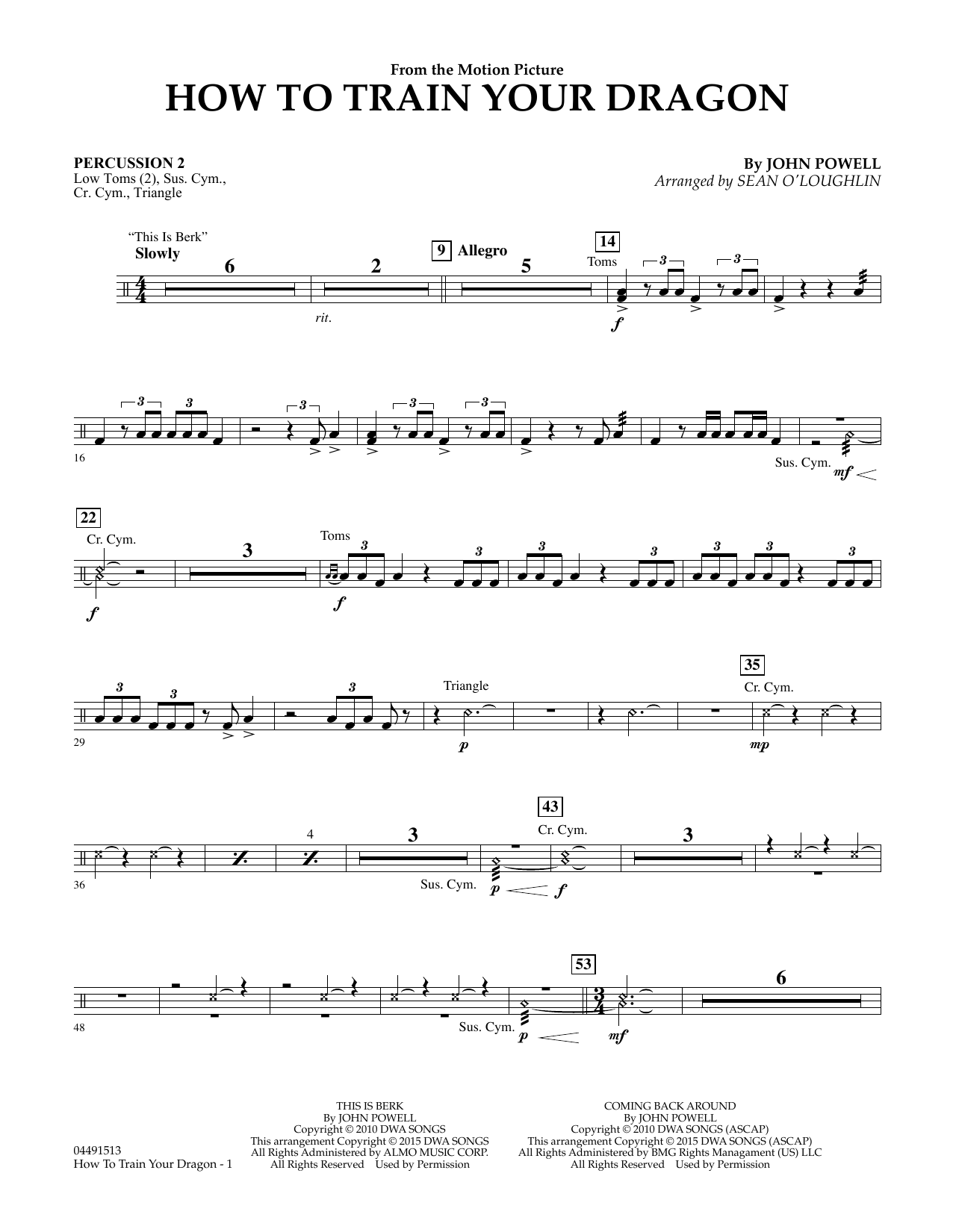 Sean O'Loughlin How to Train Your Dragon - Percussion 2 sheet music notes and chords arranged for Full Orchestra