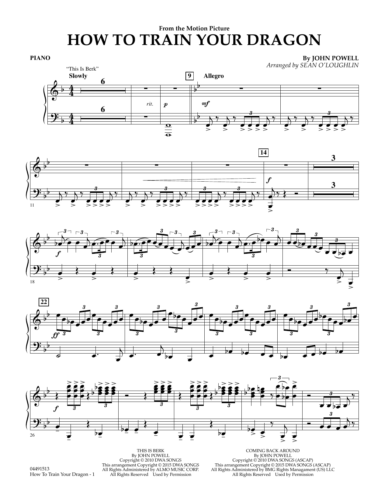 Sean O'Loughlin How to Train Your Dragon - Piano sheet music notes and chords arranged for Full Orchestra