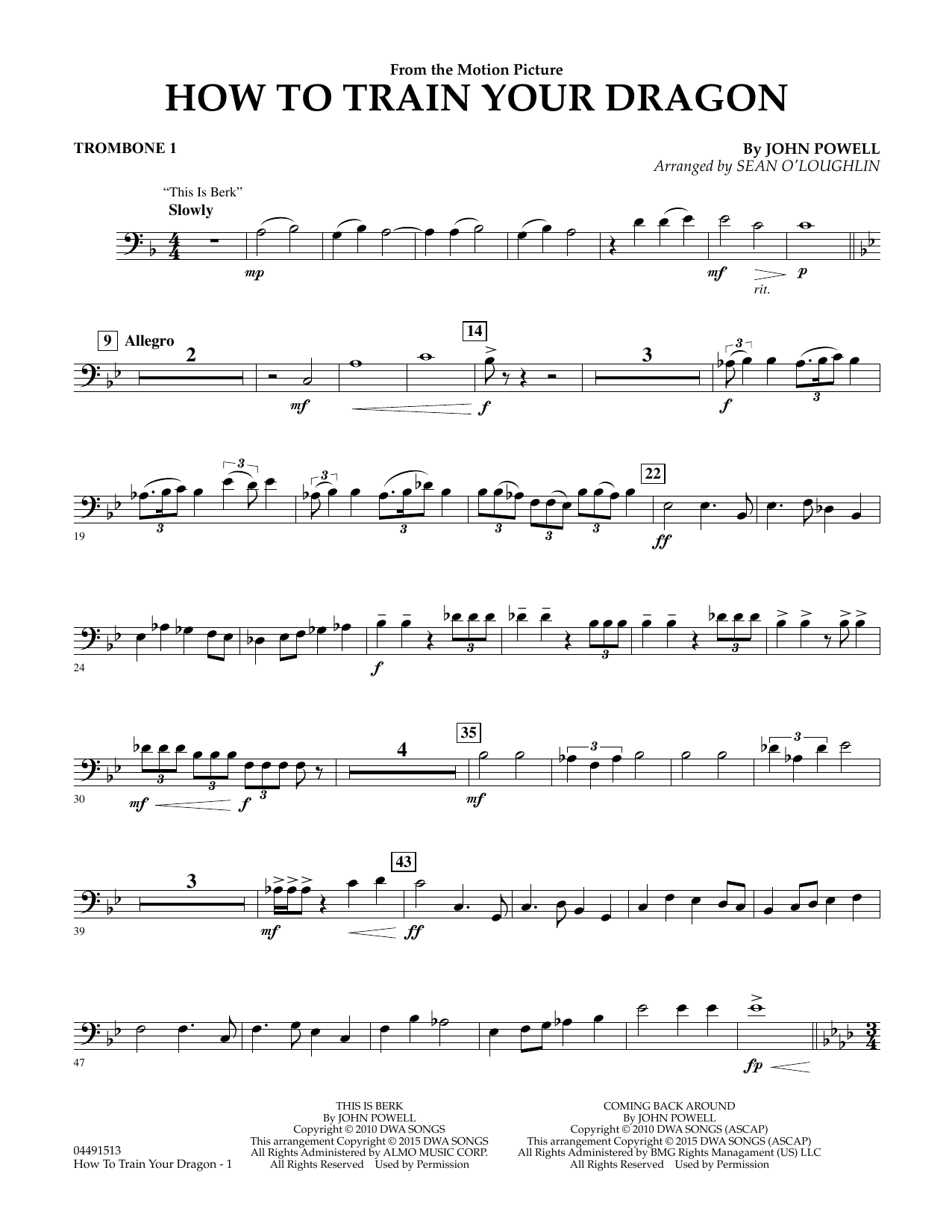 Sean O'Loughlin How to Train Your Dragon - Trombone 1 sheet music notes and chords arranged for Full Orchestra