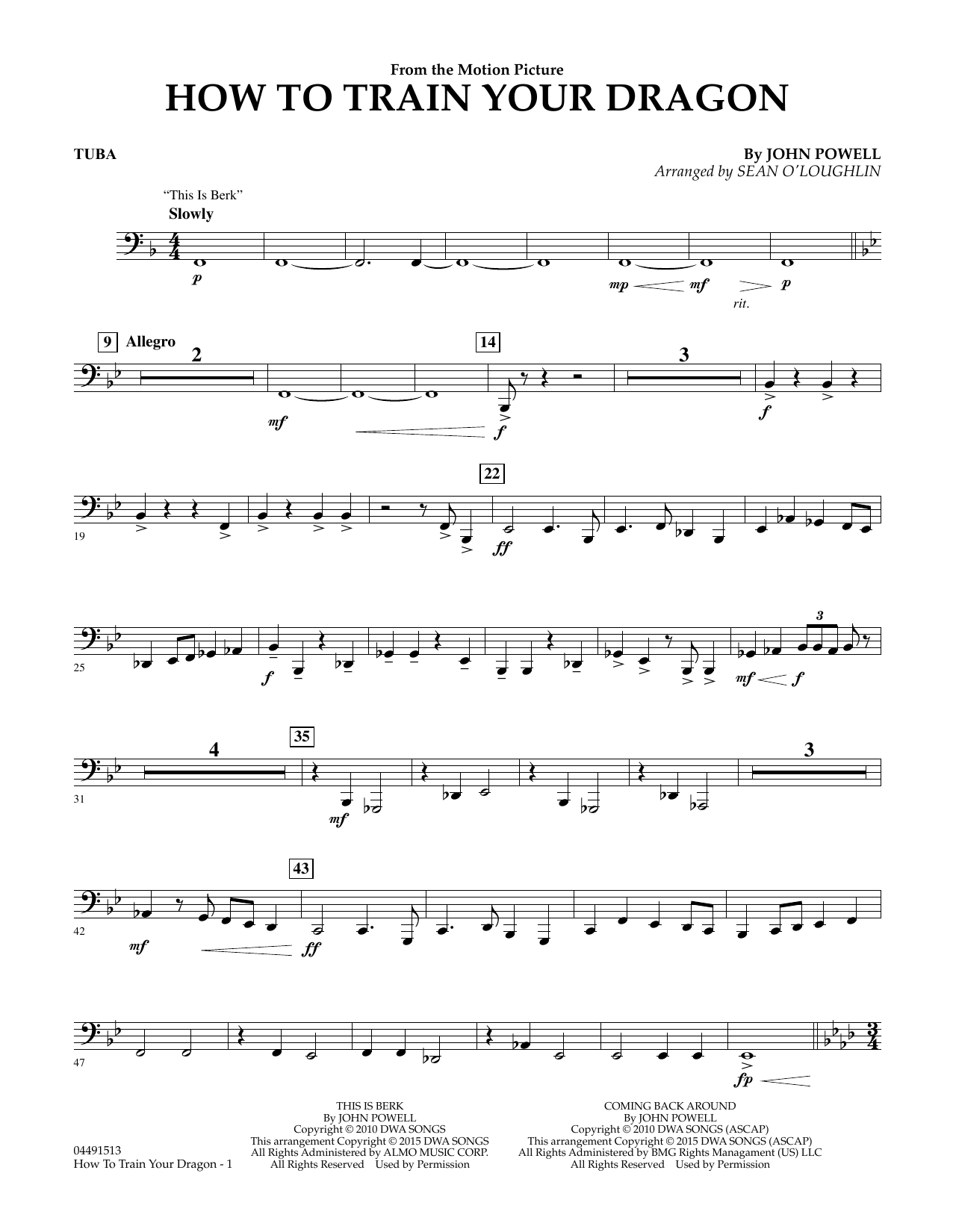 Sean O'Loughlin How to Train Your Dragon - Tuba sheet music notes and chords arranged for Full Orchestra