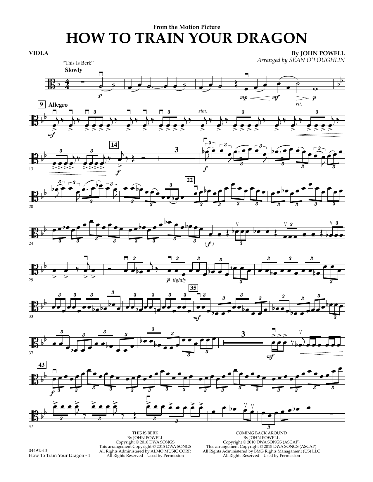 Sean O'Loughlin How to Train Your Dragon - Viola sheet music notes and chords arranged for Full Orchestra