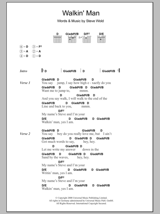 Seasick Steve Walkin' Man sheet music notes and chords arranged for Guitar Chords/Lyrics