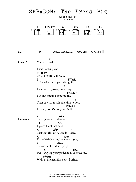 Sebadoh The Freed Pig sheet music notes and chords arranged for Guitar Chords/Lyrics