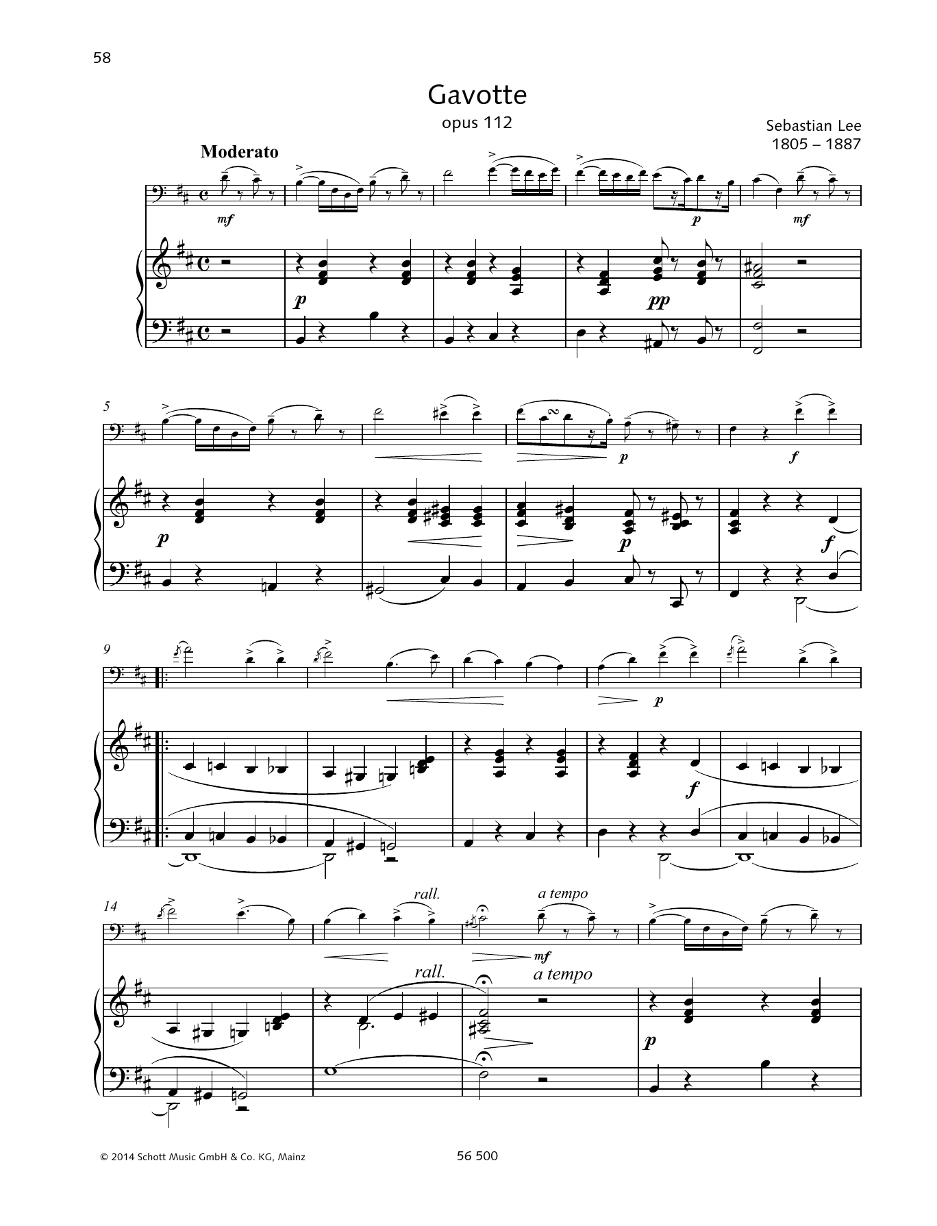 Sebastian Lee Gavotte sheet music notes and chords arranged for String Solo