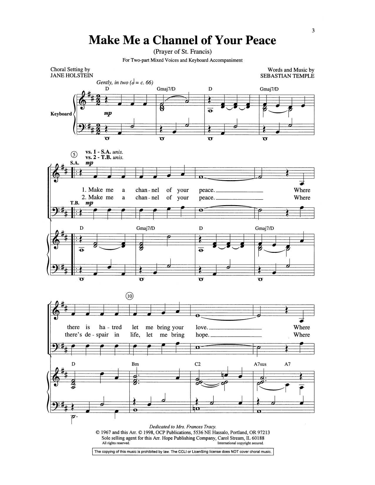 Sebastian Temple Make Me A Channel Of Your Peace sheet music notes and chords arranged for Vocal Duet