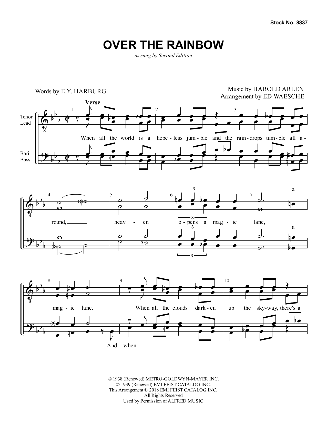 Second Edition Over the Rainbow (arr. Ed Waesche) sheet music notes and chords arranged for TTBB Choir