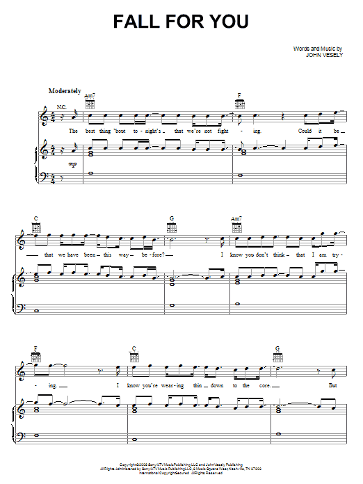 Secondhand Serenade Fall For You sheet music notes and chords arranged for Piano, Vocal & Guitar Chords (Right-Hand Melody)