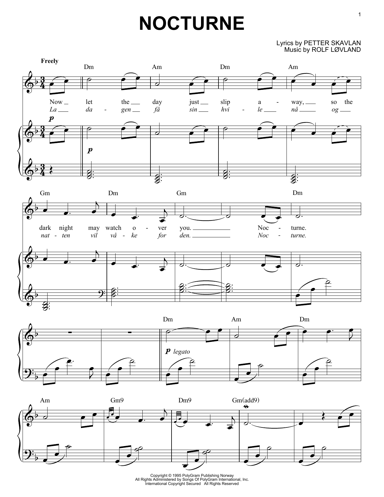Secret Garden Nocturne sheet music notes and chords arranged for Piano, Vocal & Guitar Chords (Right-Hand Melody)