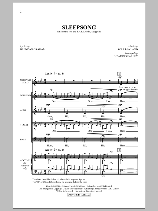 Secret Garden Sleepsong sheet music notes and chords arranged for SATB Choir