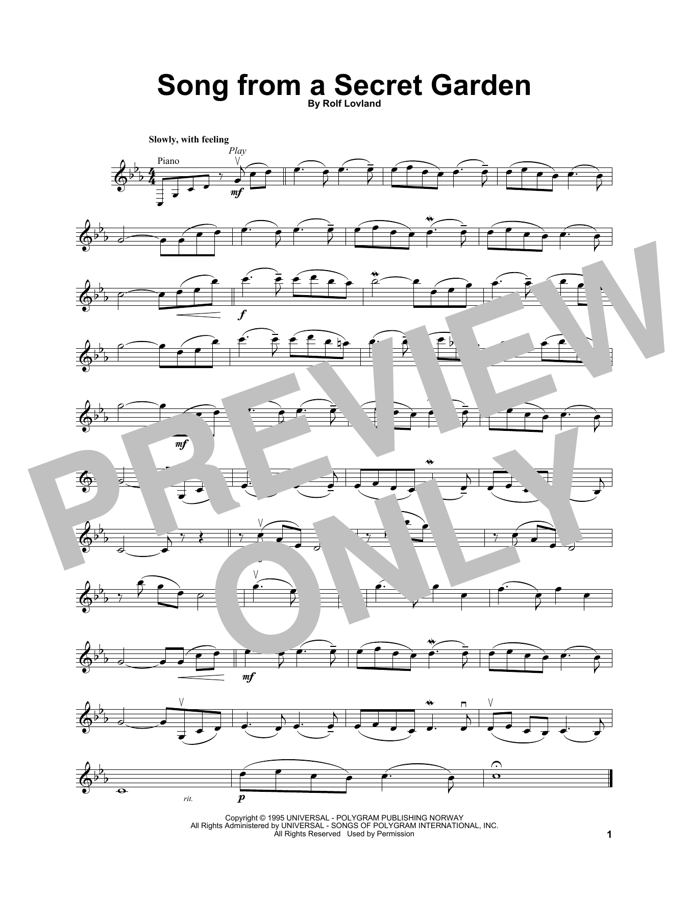 Secret Garden Song From A Secret Garden sheet music notes and chords arranged for Violin Solo