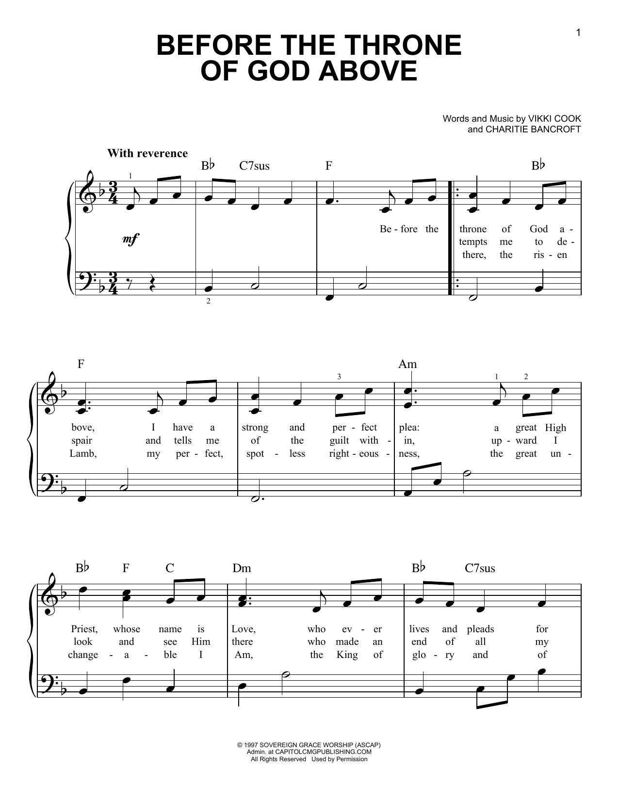 Selah Before The Throne Of God Above sheet music notes and chords arranged for Easy Piano