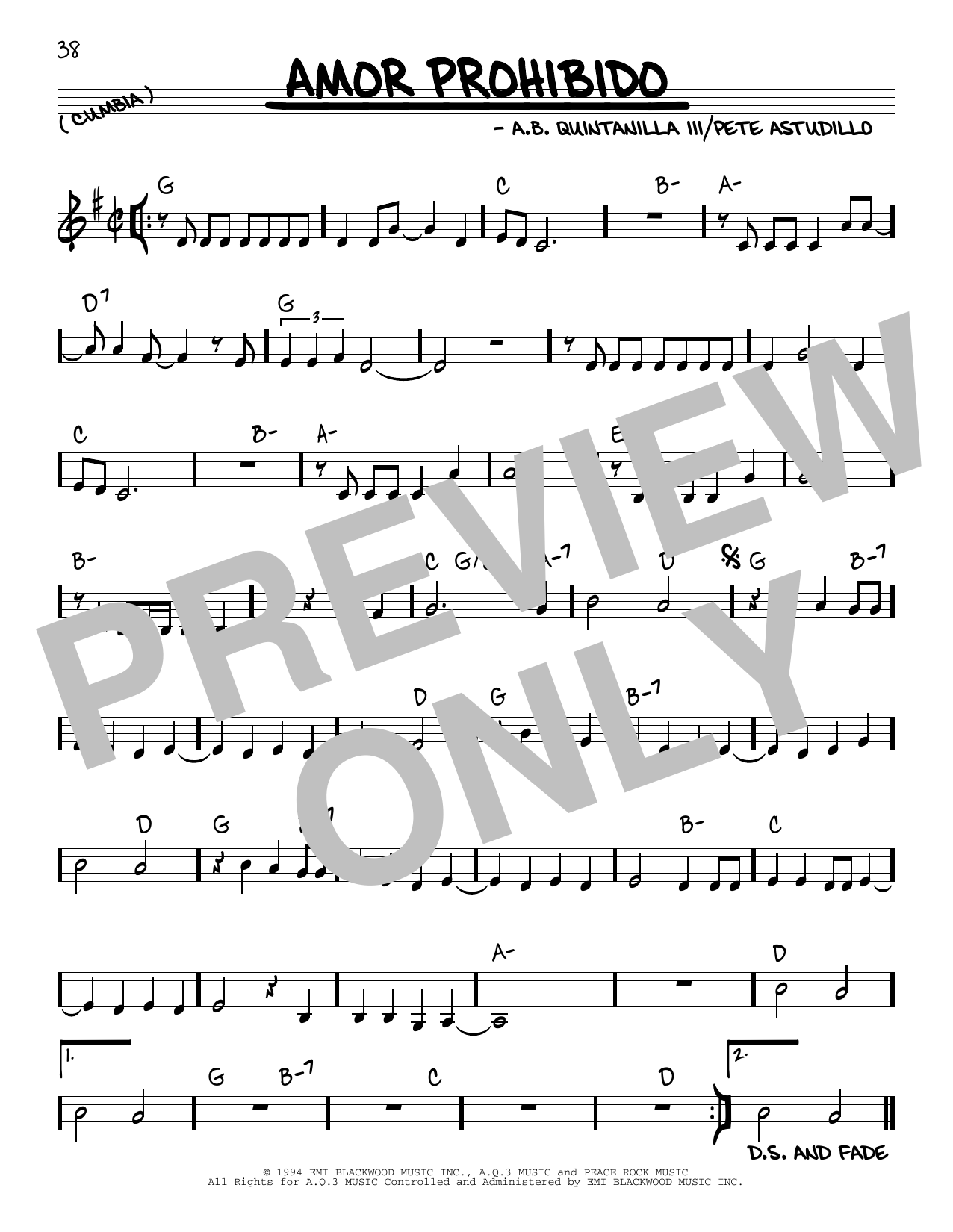 Selena Amor Prohibido sheet music notes and chords arranged for Real Book – Melody & Chords