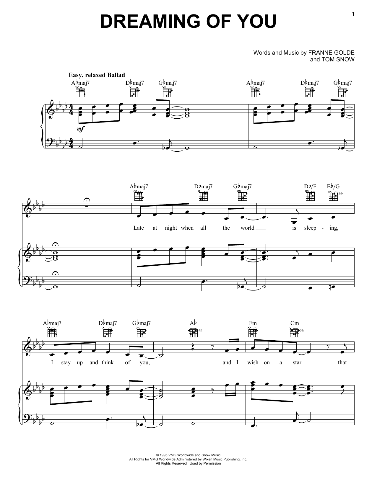 Selena Dreaming Of You sheet music notes and chords arranged for Piano, Vocal & Guitar Chords (Right-Hand Melody)