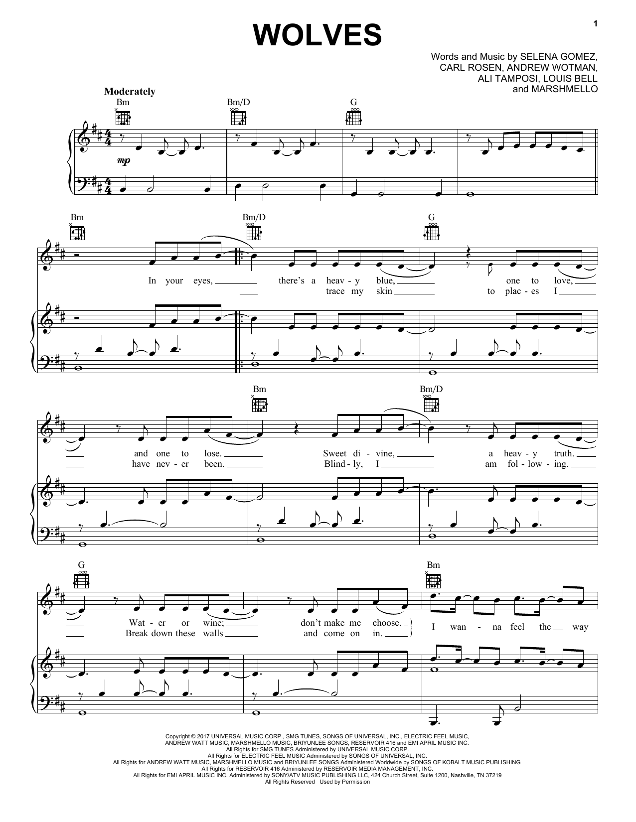 Selena Gomez & Marshmello Wolves sheet music notes and chords arranged for Easy Piano