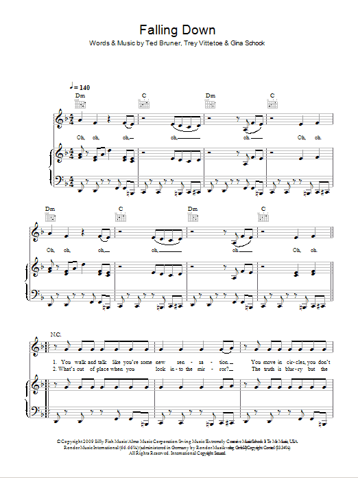 Selena Gomez & The Scene Falling Down sheet music notes and chords arranged for Piano, Vocal & Guitar Chords