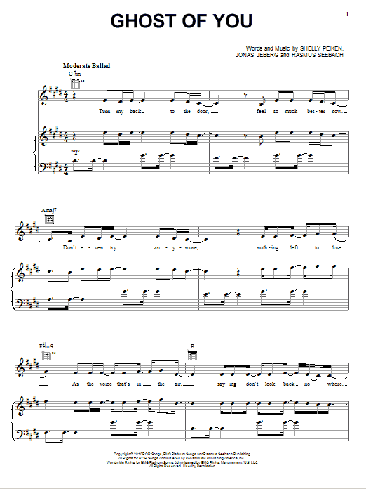 Selena Gomez & The Scene Ghost Of You sheet music notes and chords arranged for Piano, Vocal & Guitar Chords (Right-Hand Melody)