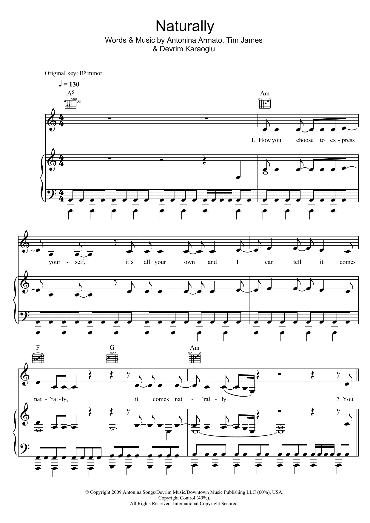Selena Gomez & The Scene Naturally sheet music notes and chords arranged for Piano, Vocal & Guitar Chords