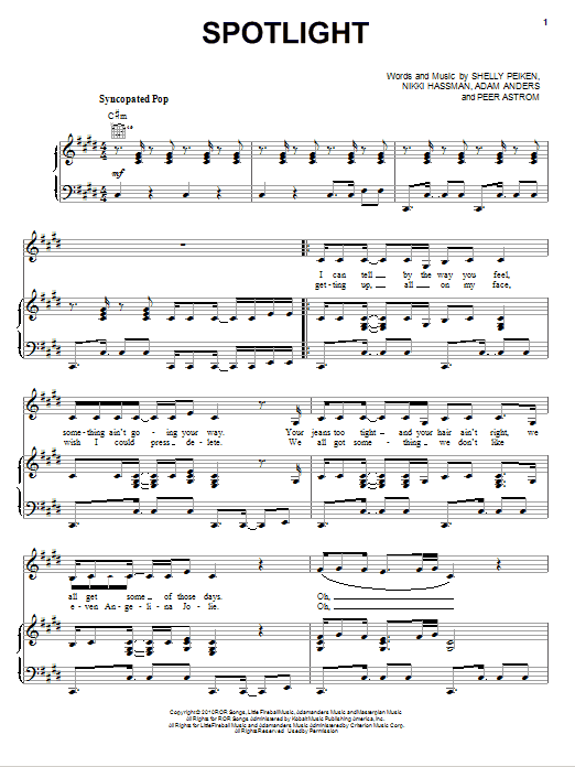 Selena Gomez & The Scene Spotlight sheet music notes and chords arranged for Piano, Vocal & Guitar Chords (Right-Hand Melody)