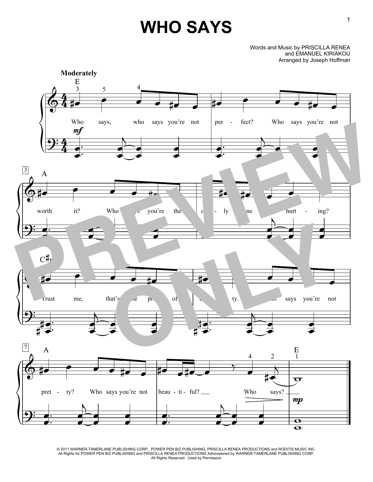 Selena Gomez and The Scene Who Says (arr. Joseph Hoffman) sheet music notes and chords arranged for Easy Piano