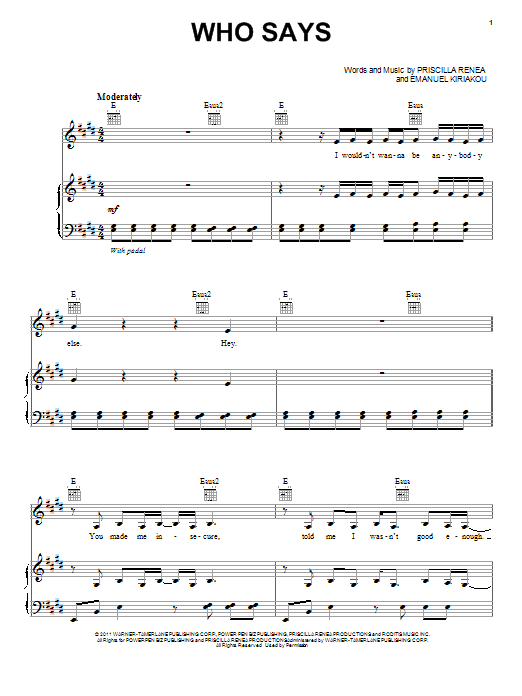 Selena Gomez and The Scene Who Says sheet music notes and chords arranged for Piano, Vocal & Guitar Chords (Right-Hand Melody)