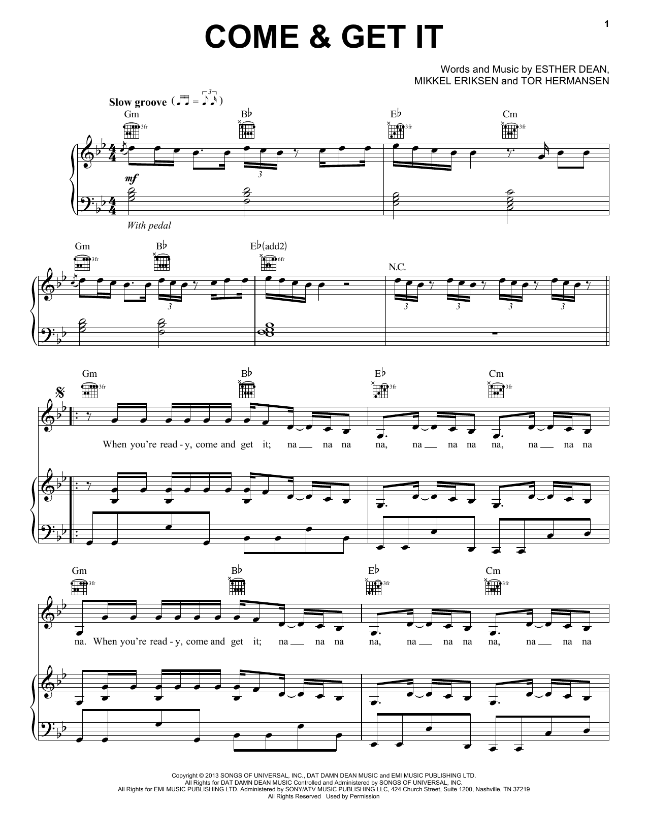 Selena Gomez Come & Get It sheet music notes and chords arranged for Piano, Vocal & Guitar Chords (Right-Hand Melody)