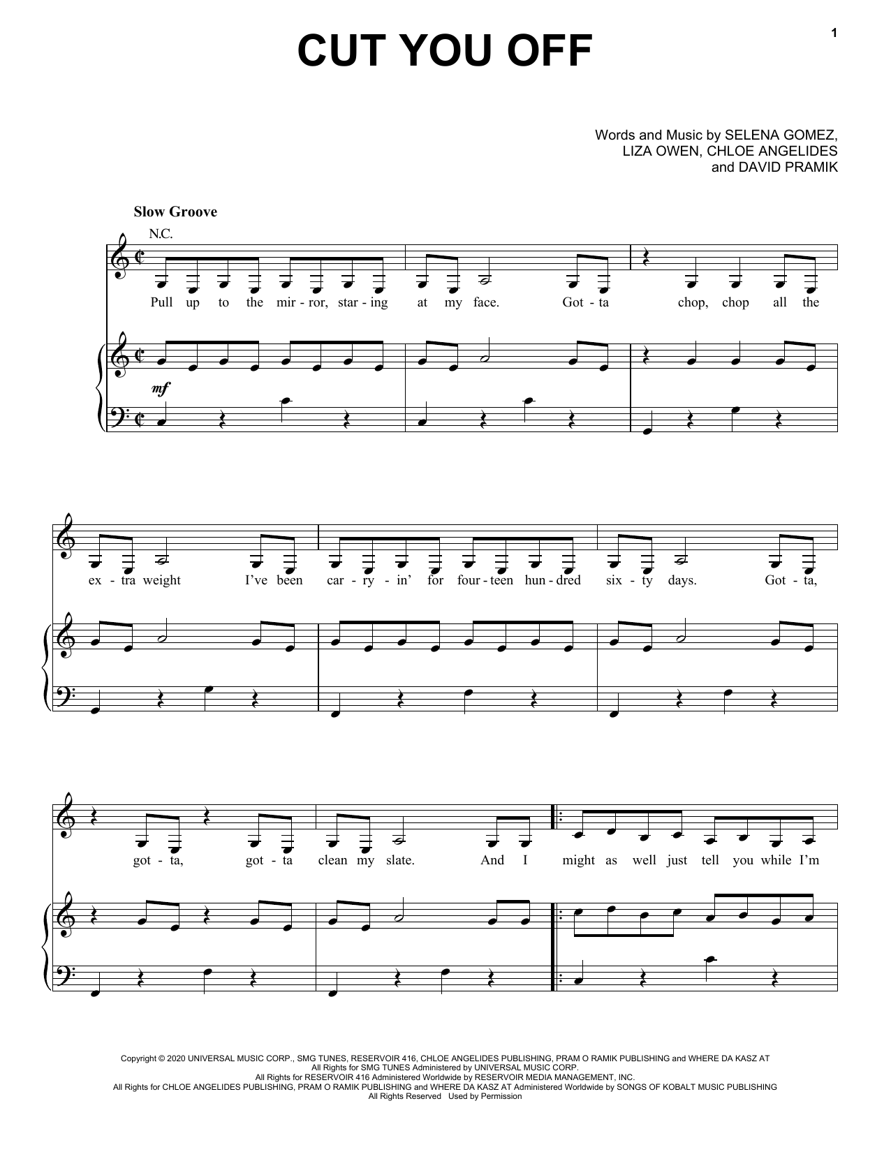 Selena Gomez Cut You Off sheet music notes and chords arranged for Piano, Vocal & Guitar Chords (Right-Hand Melody)