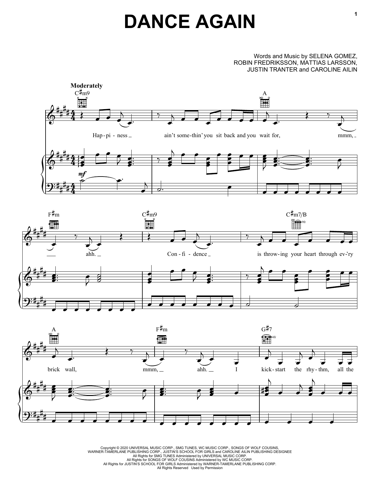 Selena Gomez Dance Again sheet music notes and chords arranged for Piano, Vocal & Guitar Chords (Right-Hand Melody)