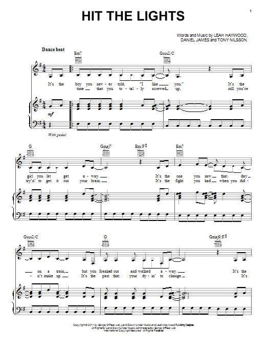 Selena Gomez Hit The Lights sheet music notes and chords arranged for Piano, Vocal & Guitar Chords (Right-Hand Melody)